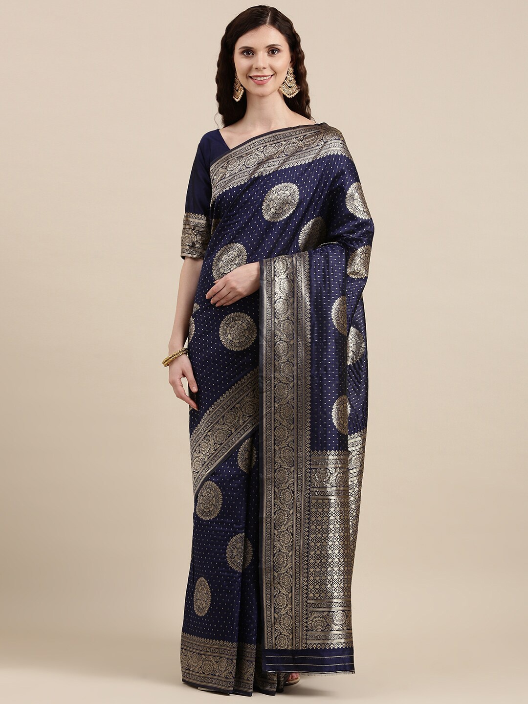 

VAIRAGEE Woven Design Zari Banarasi Saree, Navy blue