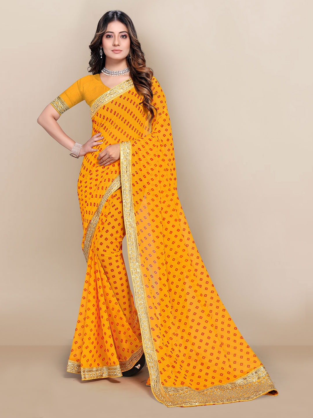 

VAIRAGEE Bandhani Printed Embroidered Saree, Orange