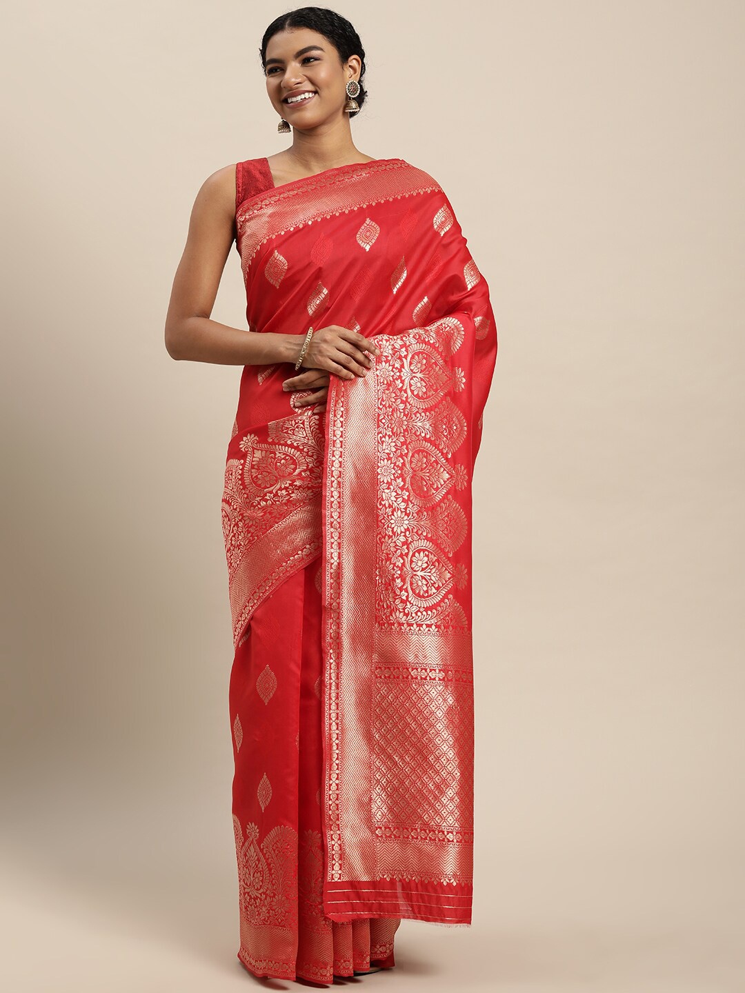

VAIRAGEE Ethnic Motifs Woven Design Zari Banarasi Saree, Red