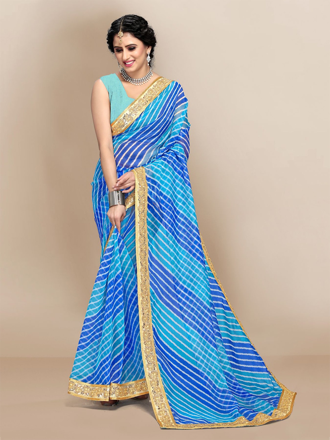 

VAIRAGEE Leheriya Embroidered Saree, Blue