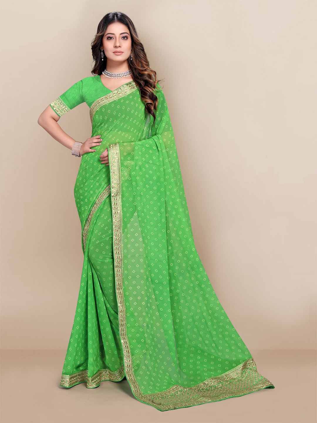 

VAIRAGEE Bandhani Printed Saree, Green