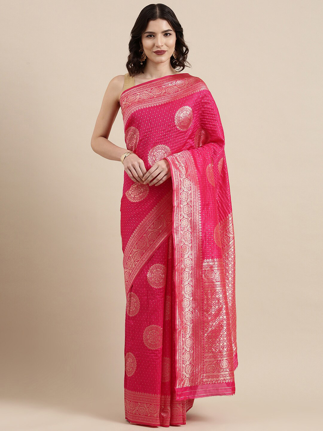 

VAIRAGEE Ethnic Motif Woven Design Banarasi Saree, Pink