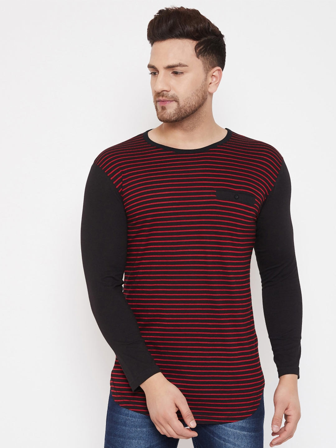

Hypernation Men Striped Long Sleeve Pure Cotton T-shirt, Red