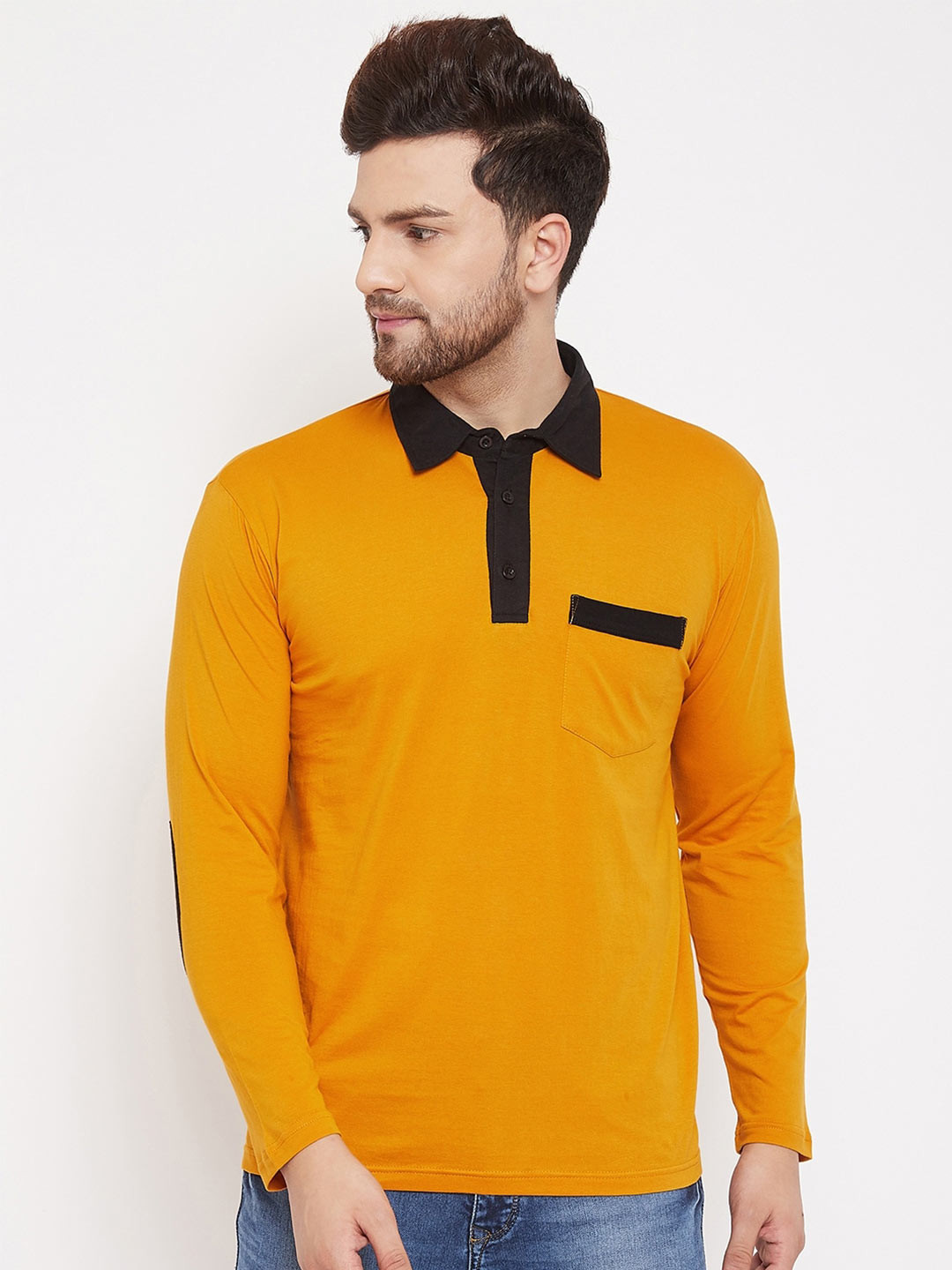 

Hypernation Men Polo Collar Pure Cotton T-shirt, Mustard