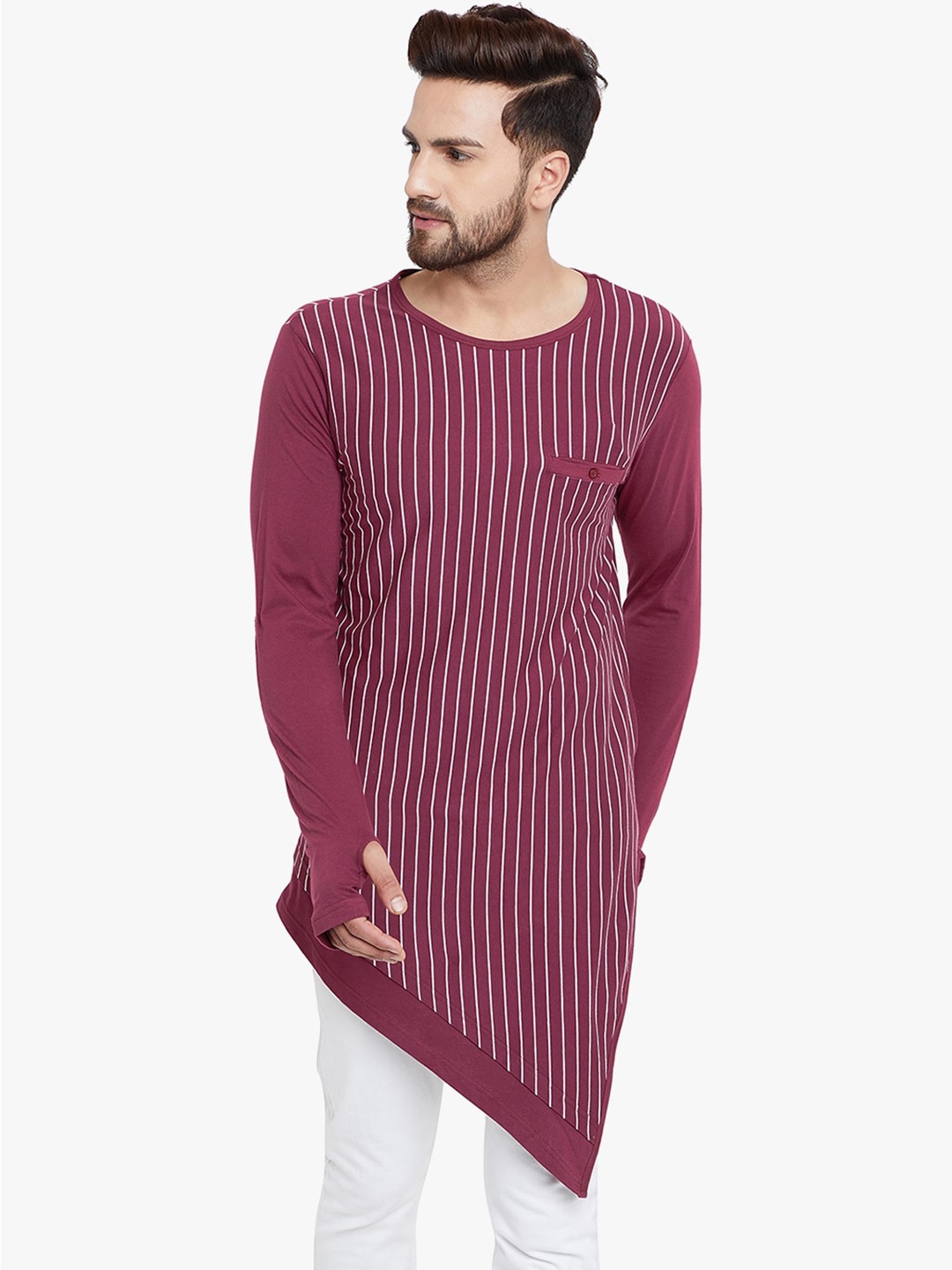 

Hypernation Men Striped Cotton T-shirt, Purple
