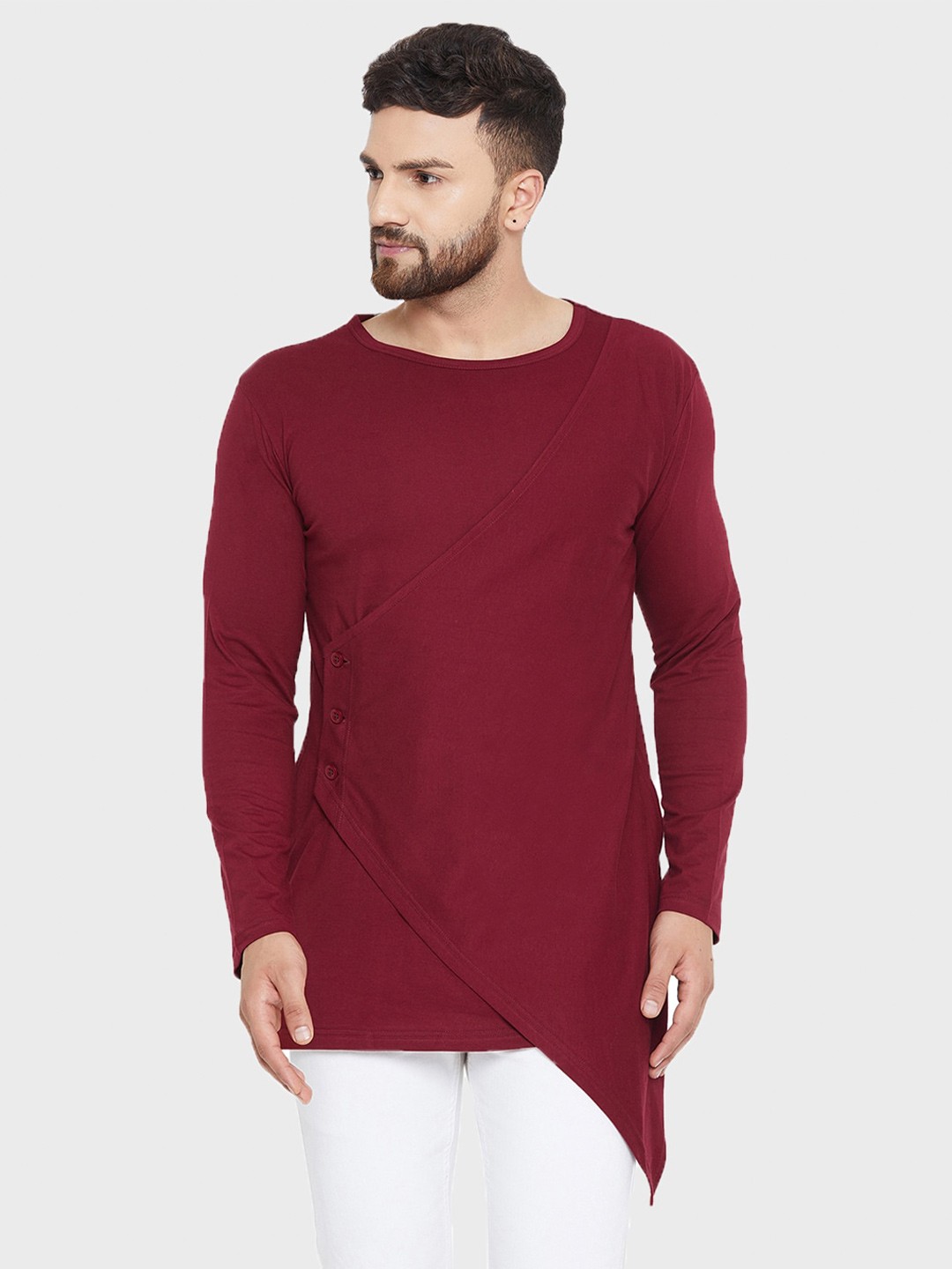 

Hypernation Men Longline Pure Cotton T-shirt, Maroon