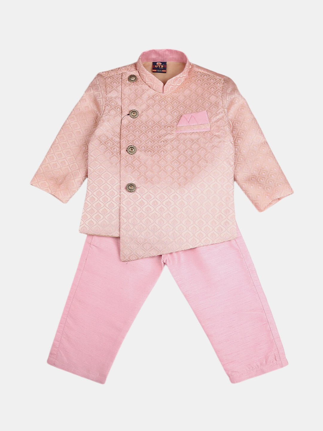 

V-Mart Infants Self-Design Cotton Jacquard Bandhgala Suit, Pink