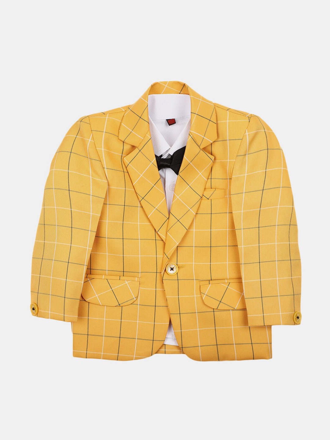 

V-Mart Infant Kids Checked Twill Single-Breasted Cotton 3-Piece Suit, Yellow