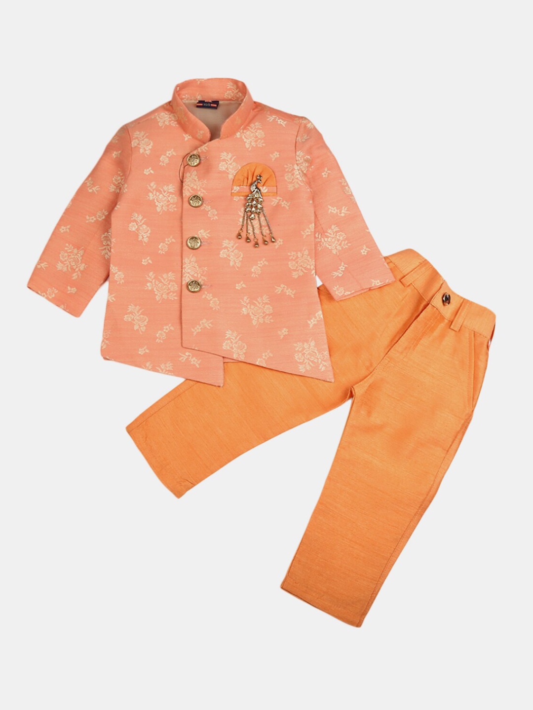 

V-Mart Infants Self-Design Jacquard Bandhgala Suit, Orange