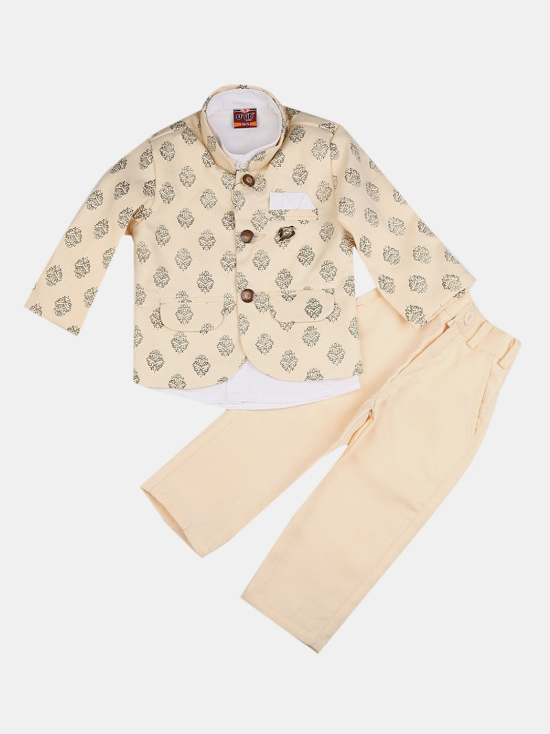 

V-Mart Infant Boys Printed Cotton Two-Piece Suit, Peach