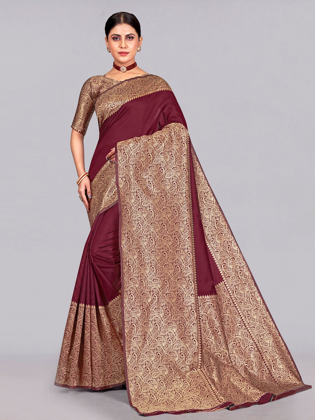 

KALINI Woven Design Banarasi Saree, Maroon