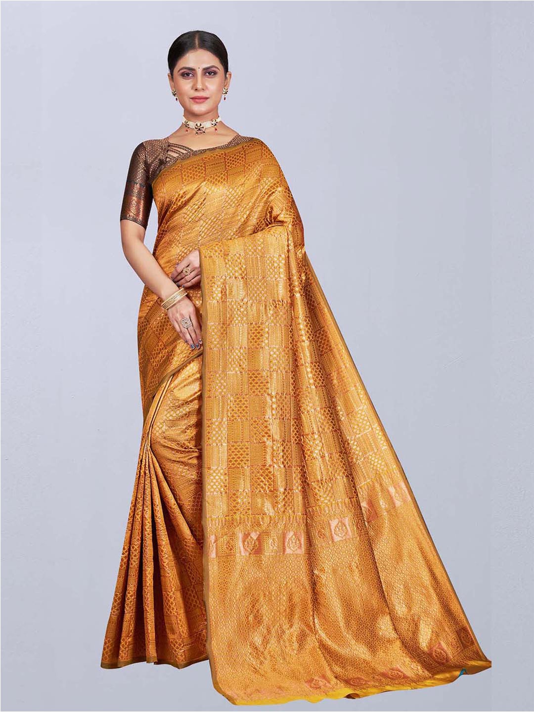 KALINI Woven Design Zari Banarasi Saree, Gold