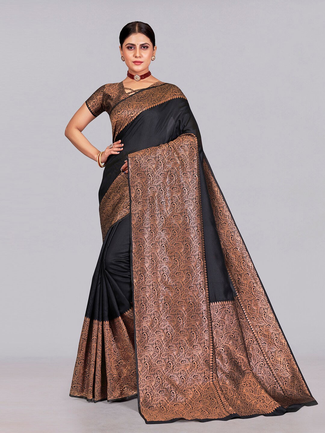 KALINI Banarasi Jacquard Saree, Black