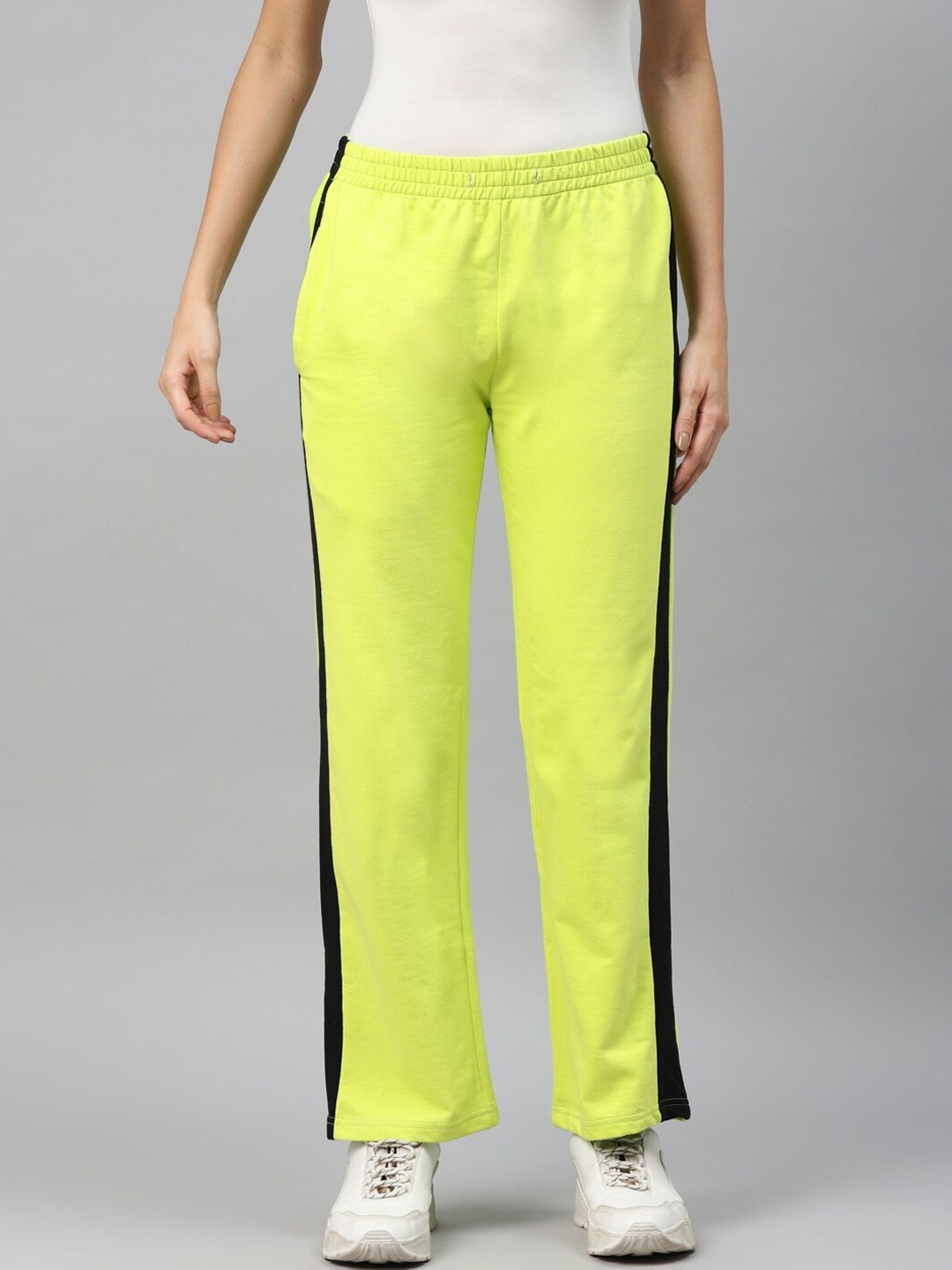 

Laabha Women Colour-Blocked Straight-Fit Track Pants, Fluorescent green