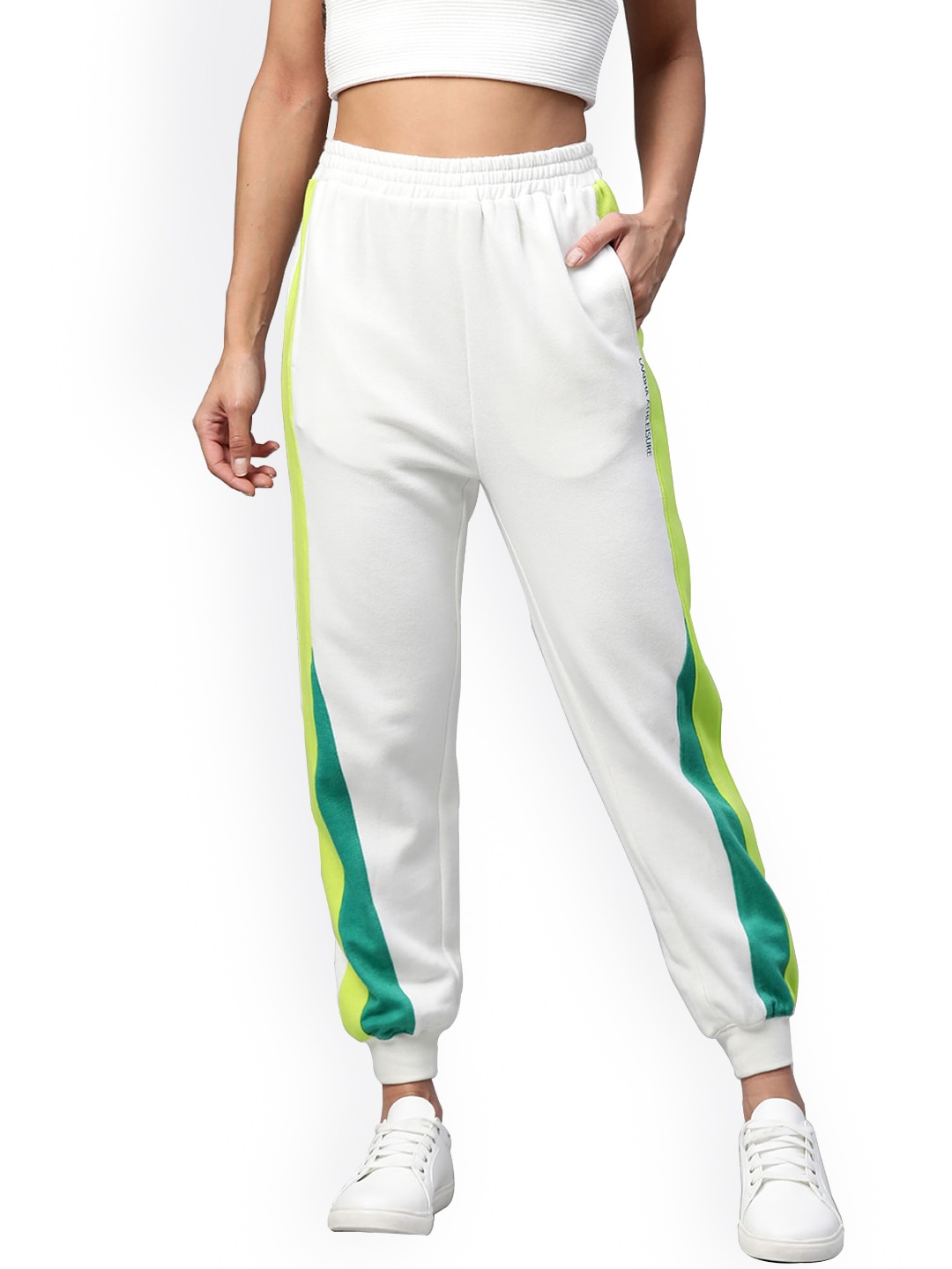 

Laabha Women Striped Detail Anti-Odour Ribbed Hem Joggers, White