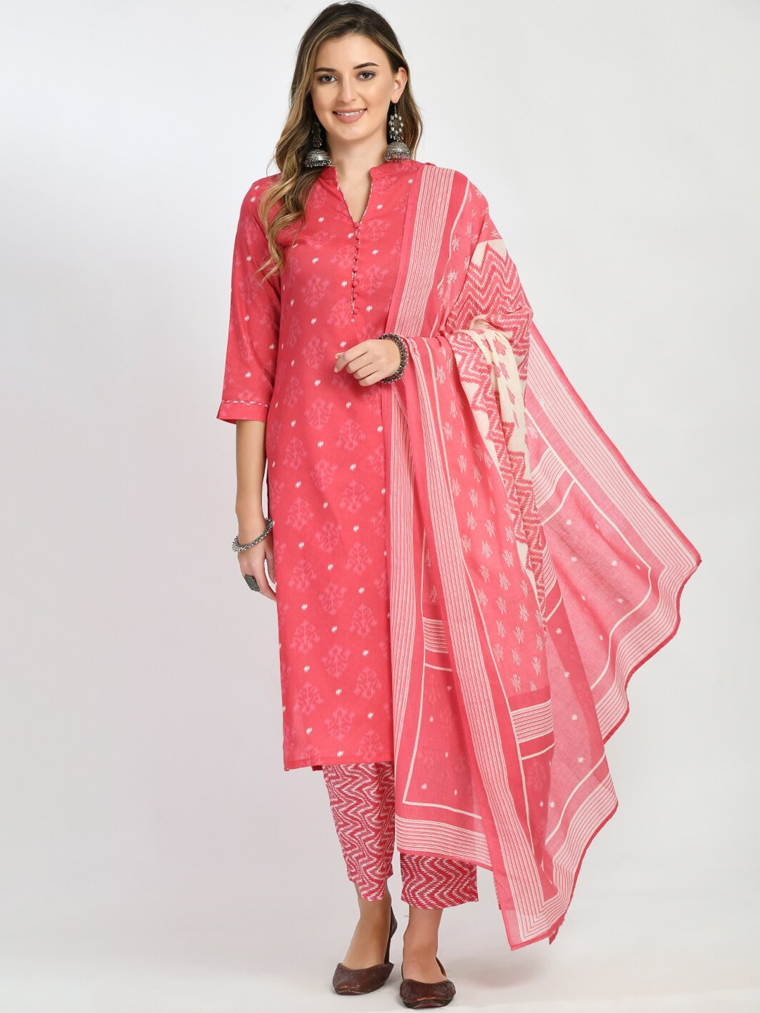 

KALINI Ethnic Motifs Printed Pure Cotton Kurta With Trousers & Dupatta, Pink
