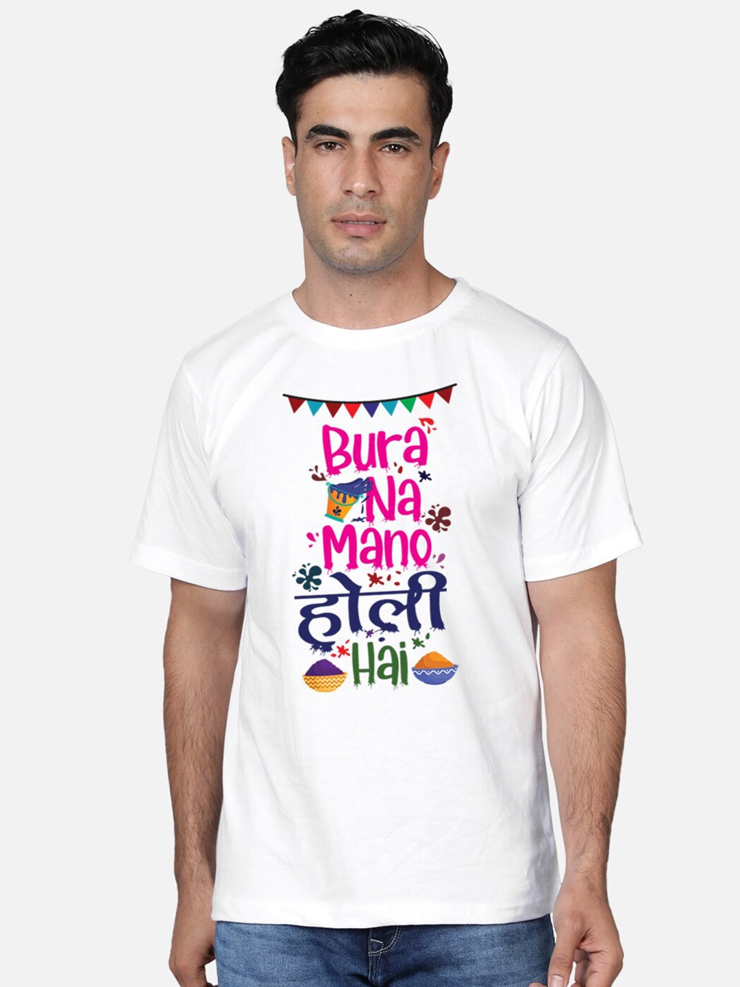 

FFLIRTYGO Men Typography Printed Pure Cotton T-shirt, White