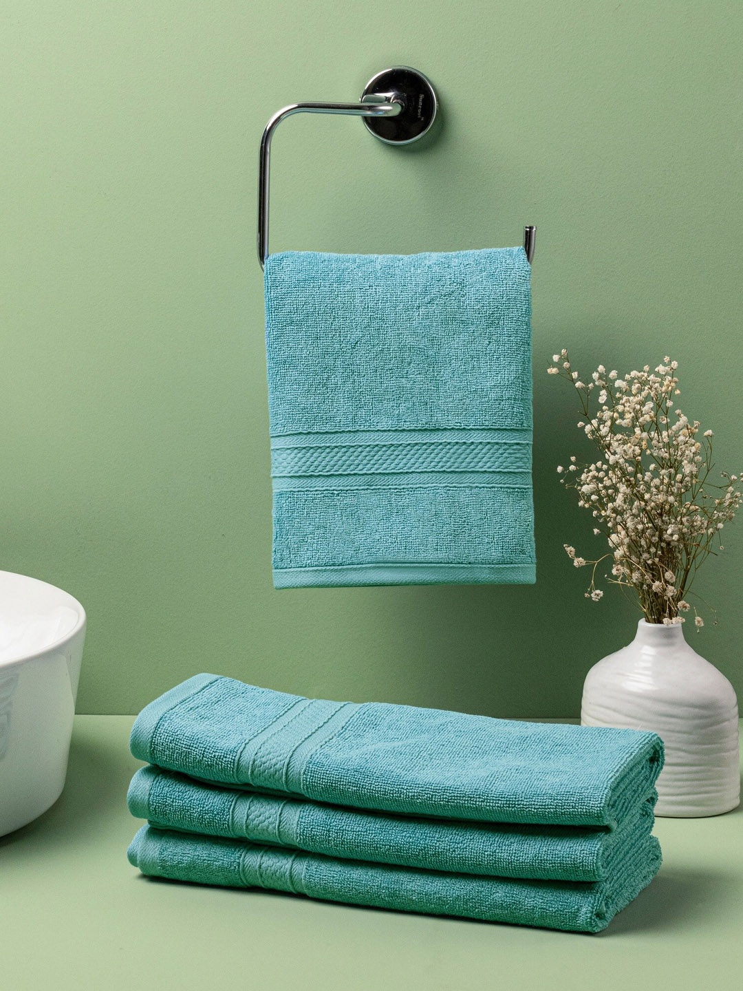 

HOMEMONDE Turquoise Blue 4 Pieces 500 GSM Pure Cotton Hand Towels