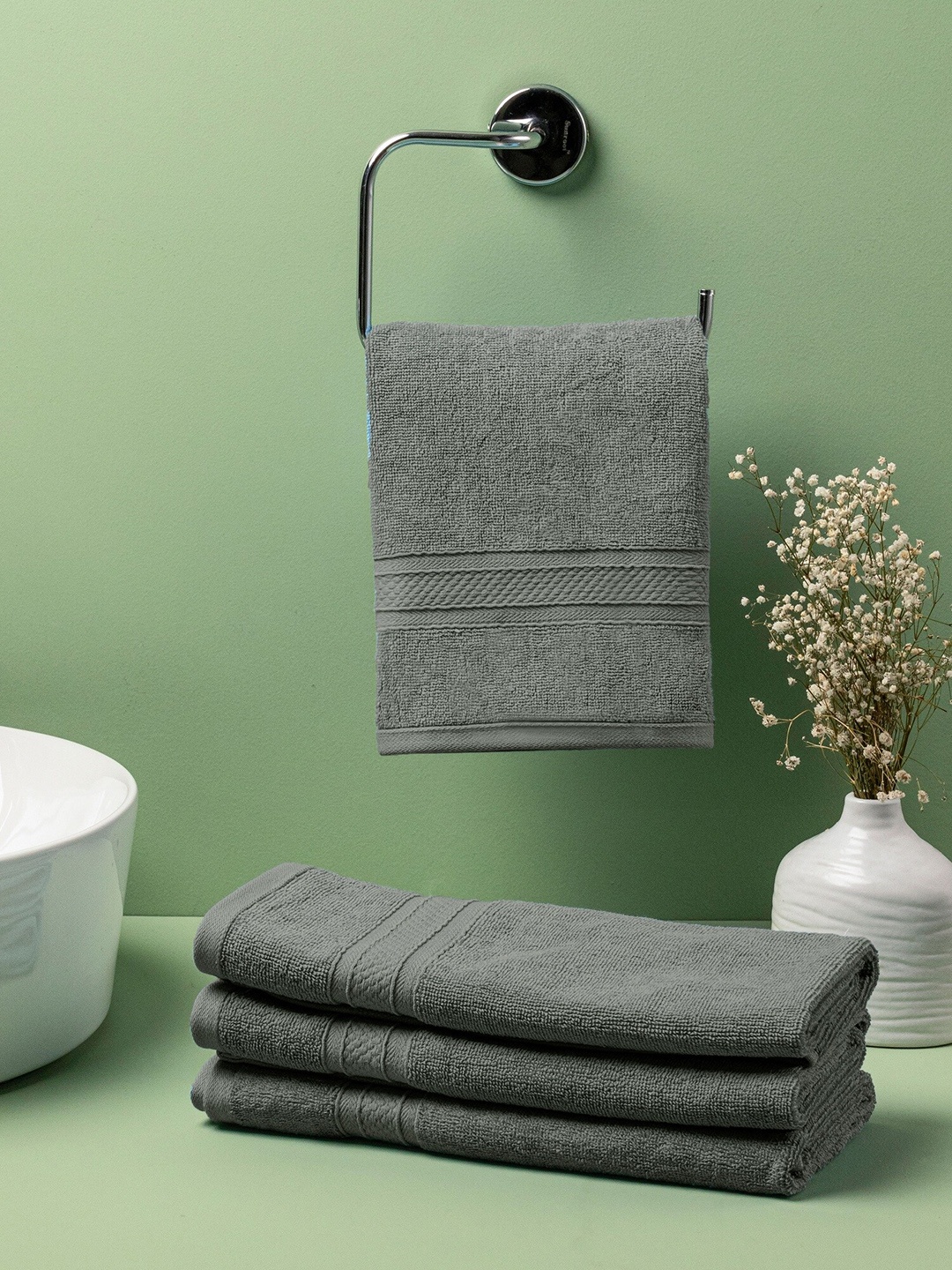 

HOMEMONDE Grey 4 Pcs 500 GSM Terry Cotton Hand Towels