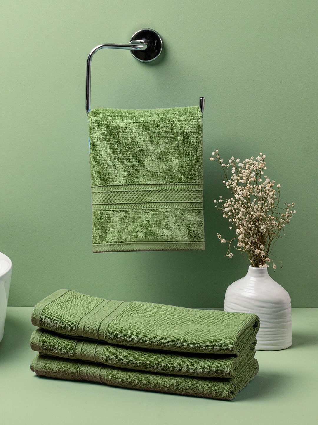 HOMEMONDE Olive Green Set of 4 500 GSM Pure Cotton Hand Towels