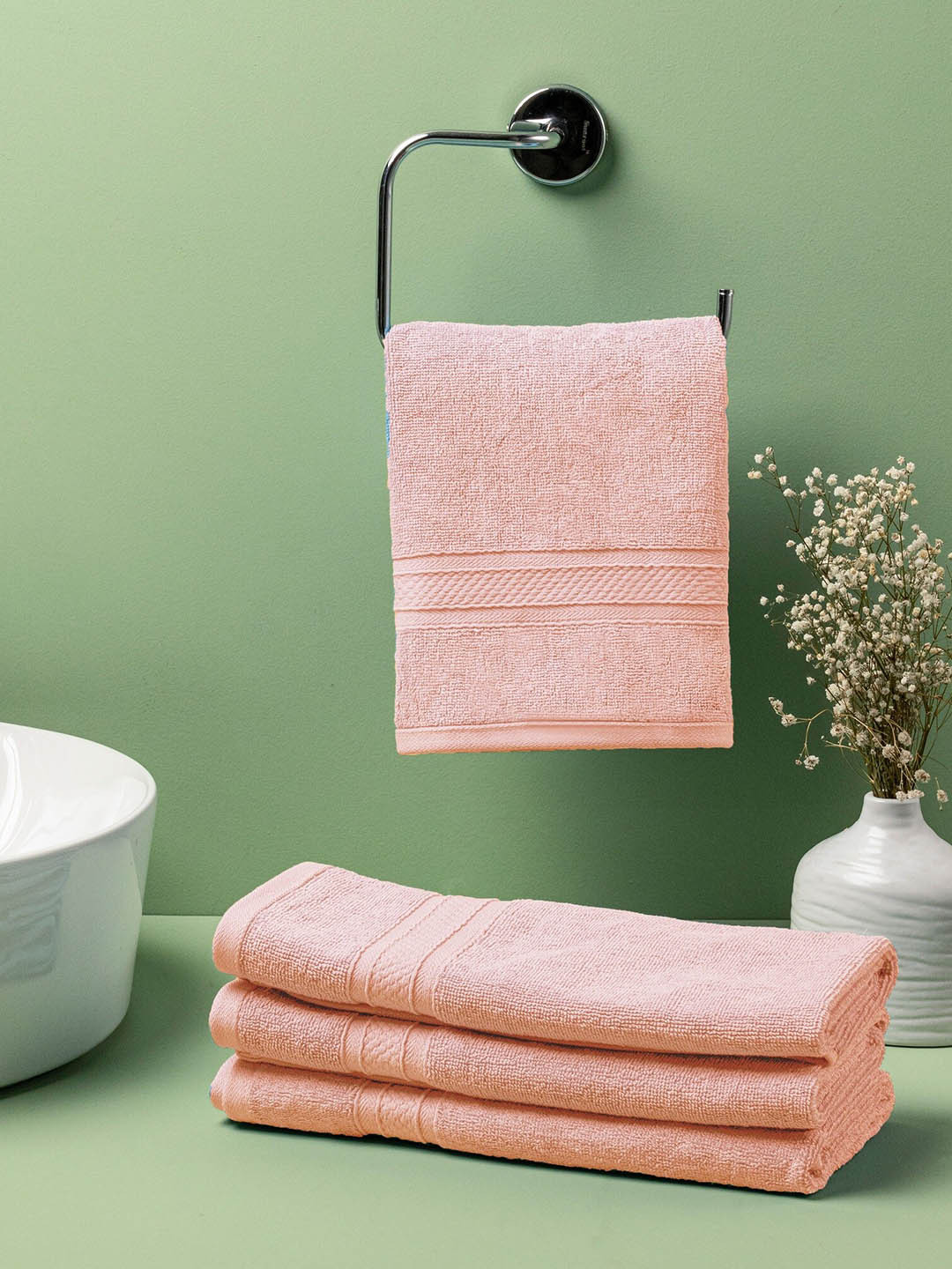 

HOMEMONDE Pink 4 Pieces 500 GSM Pure Cotton Hand Towels