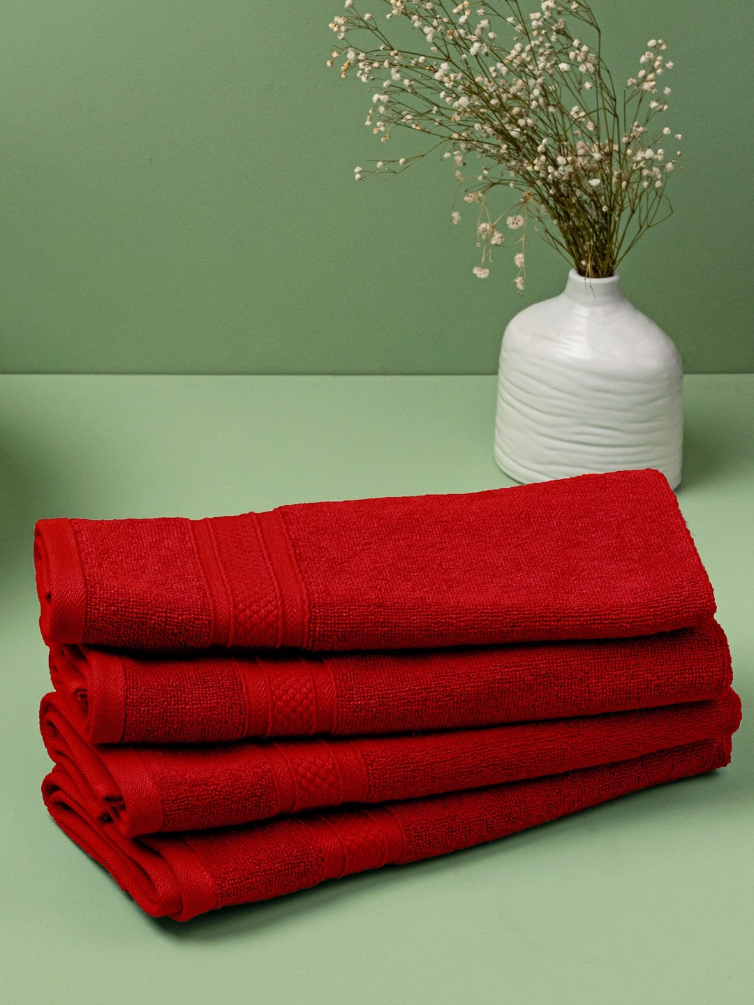 

HOMEMONDE Red 4 Pcs 500 GSM Pure Cotton Hand Towels
