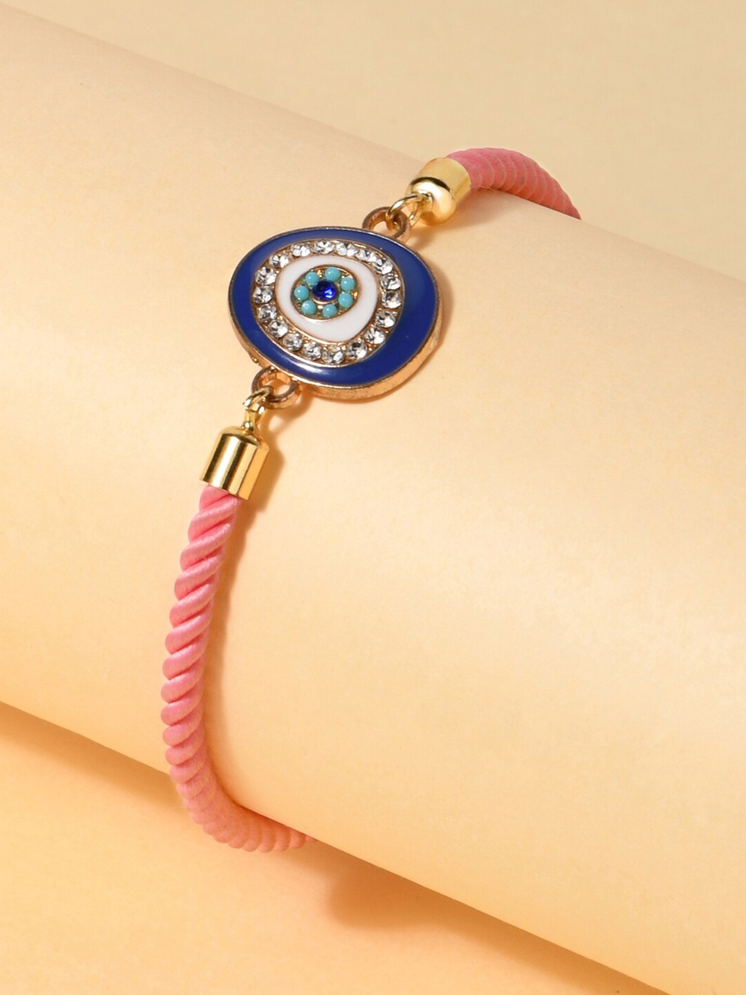 

ToniQ Women Gold-Plated Evil Eye Stone Studded Wraparound Bracelet, Pink