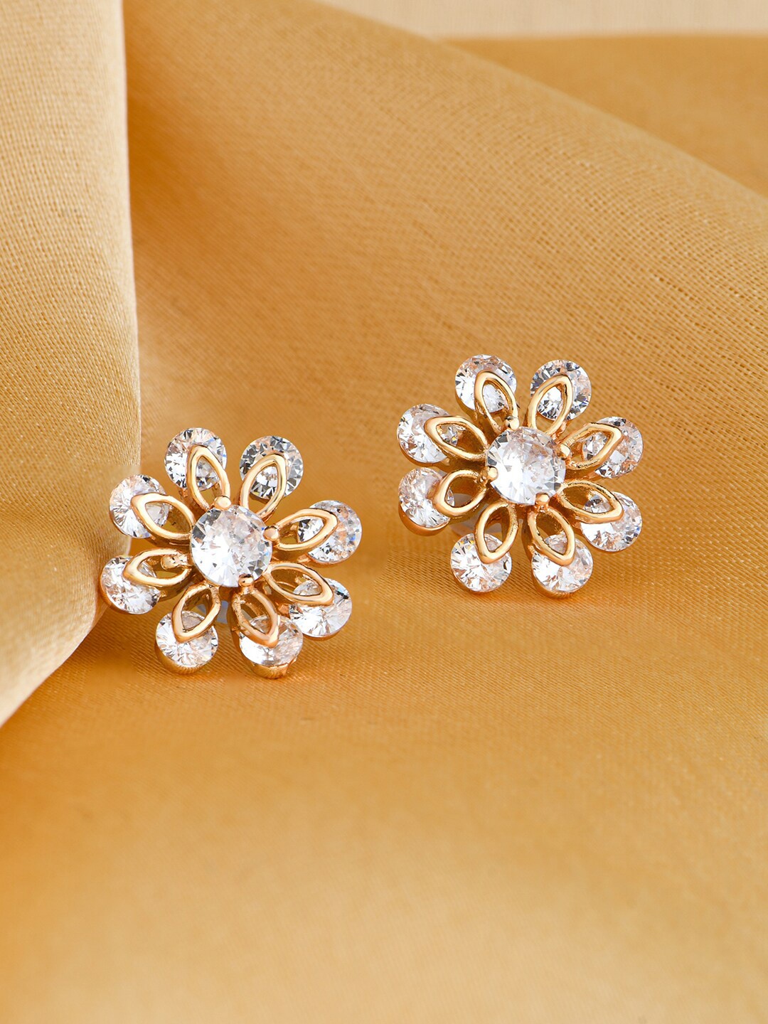 

ToniQ Gold Plated Floral Studs Earrings, White