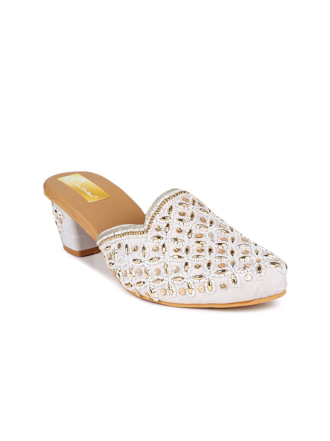 

The Desi Dulhan Embellished Ethnic Block Mules, White