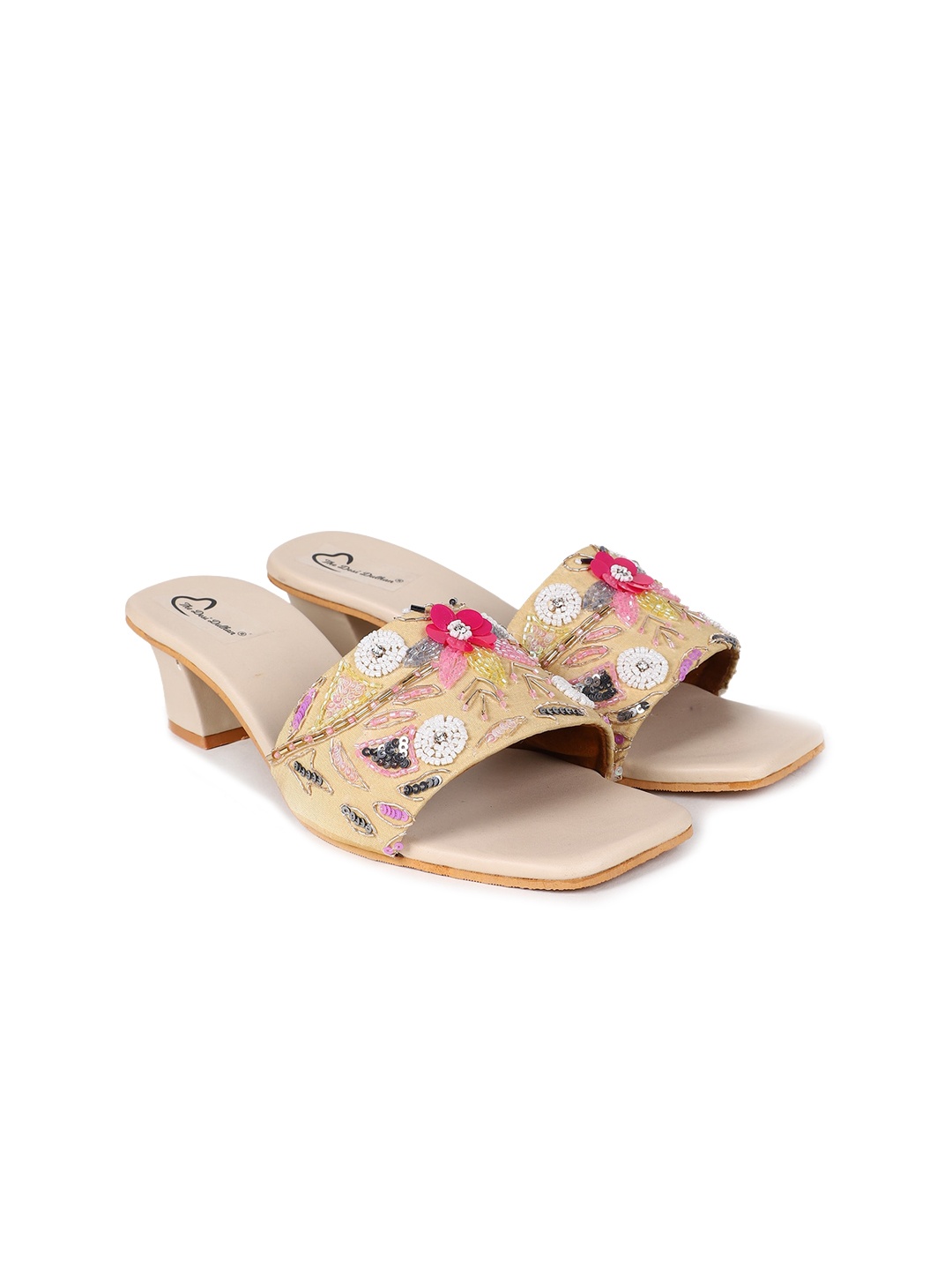 

The Desi Dulhan Open Toe Embellished Block Heels, Gold