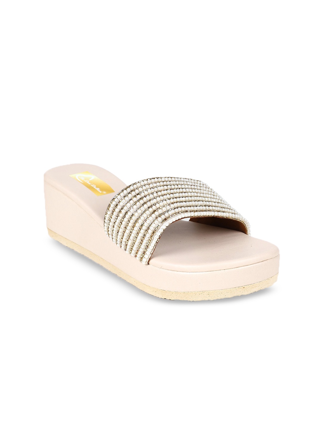 

The Desi Dulhan Open Back Ethnic Wedge Heels, Cream
