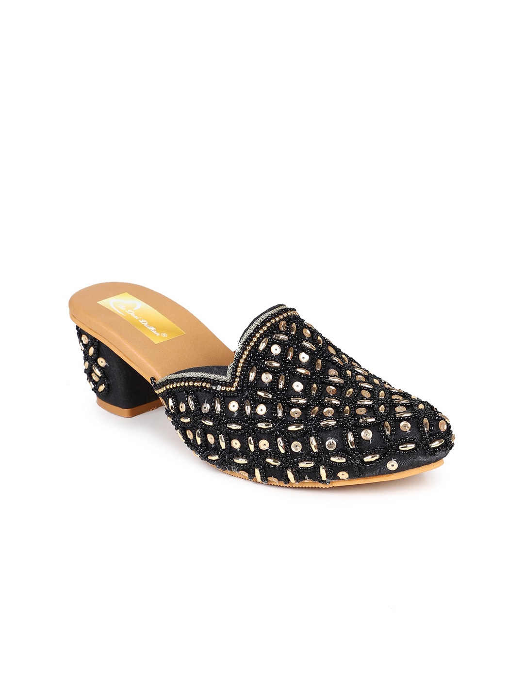 

The Desi Dulhan Embellished Block Heel Mules, Black