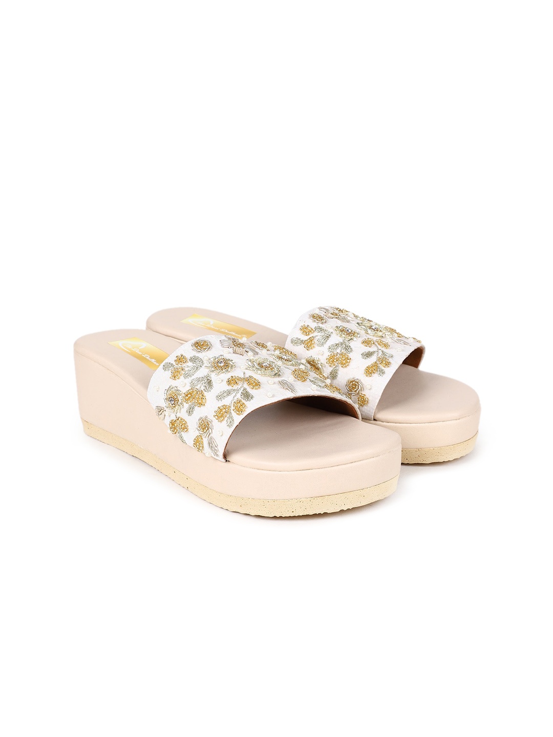 

The Desi Dulhan Embellished Flatform Heels, White