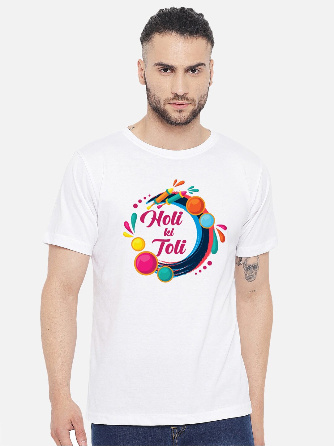 

FFLIRTYGO Men Graphic Printed Pure Cotton T-shirt, White