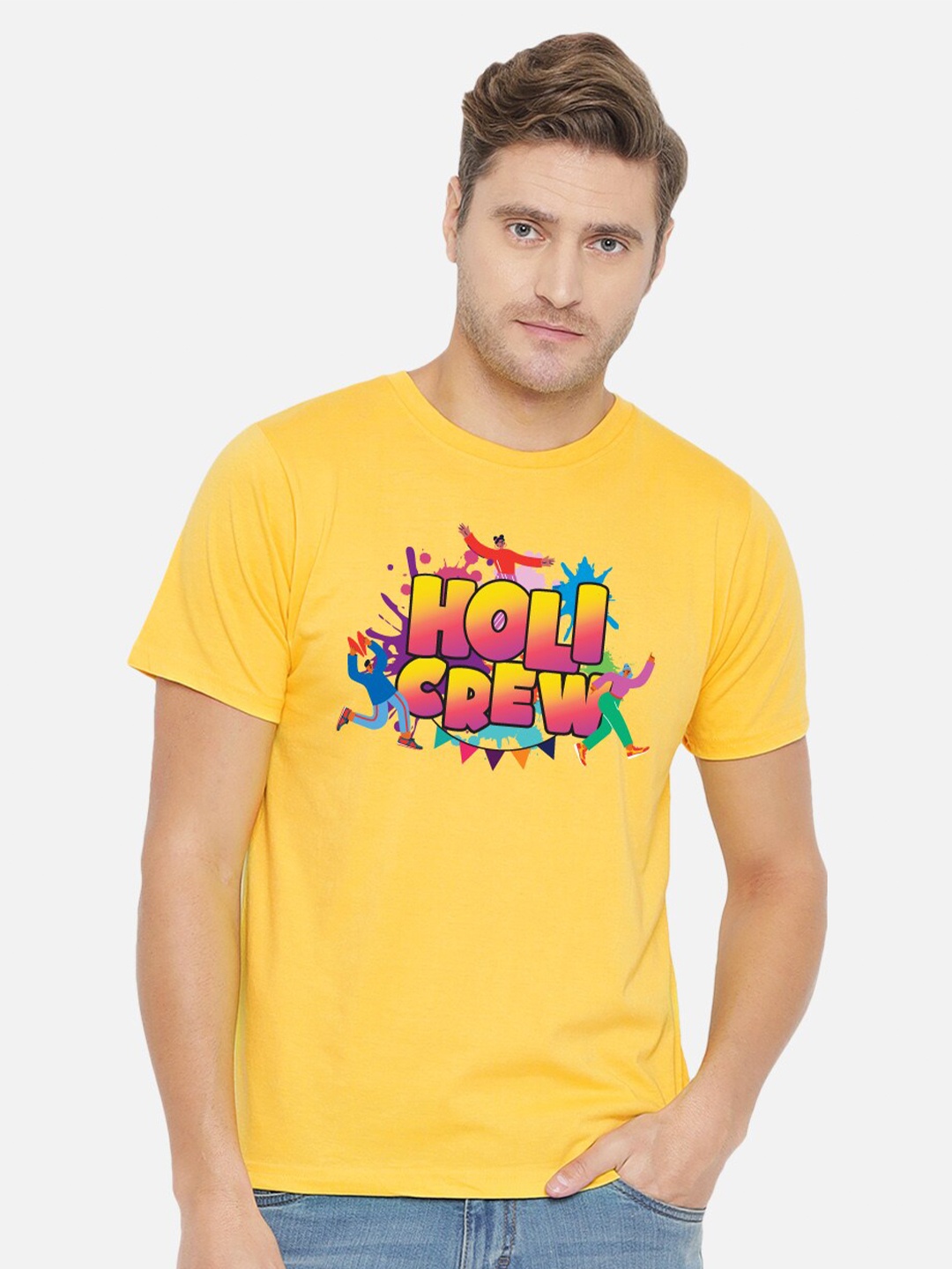 

FFLIRTYGO Men Typography Printed Cotton T-shirt, Yellow
