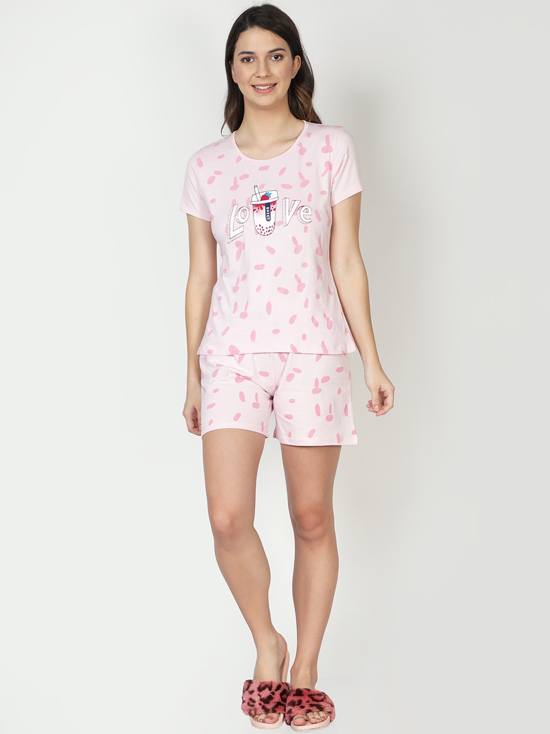 

CLUB A9 Women Conversational Printed Pure Cotton Night Suit, Pink