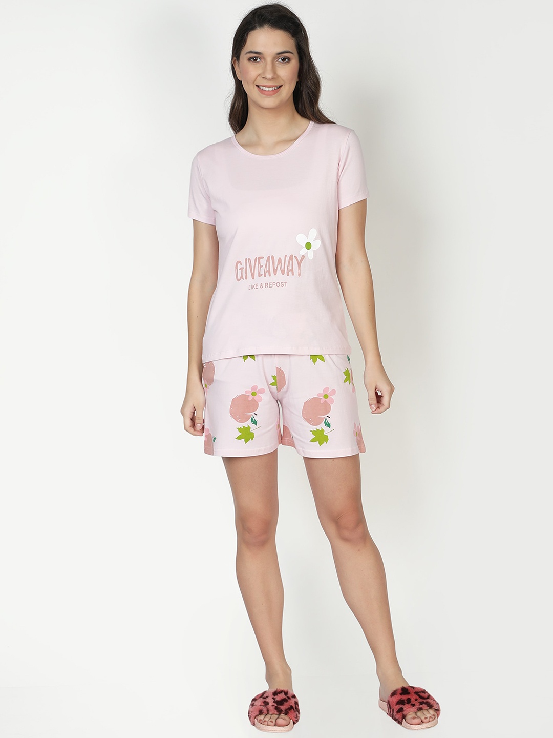 

CLUB A9 Women Floral Printed Pure Cotton Night Suit, Rose