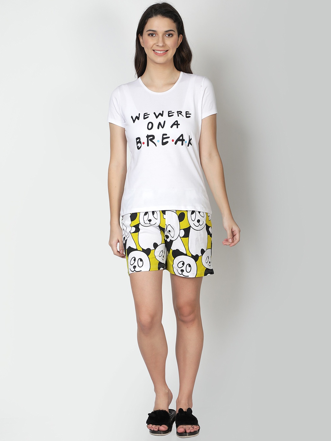

CLUB A9 Women Typography Printed Pure Cotton Night Suit, White