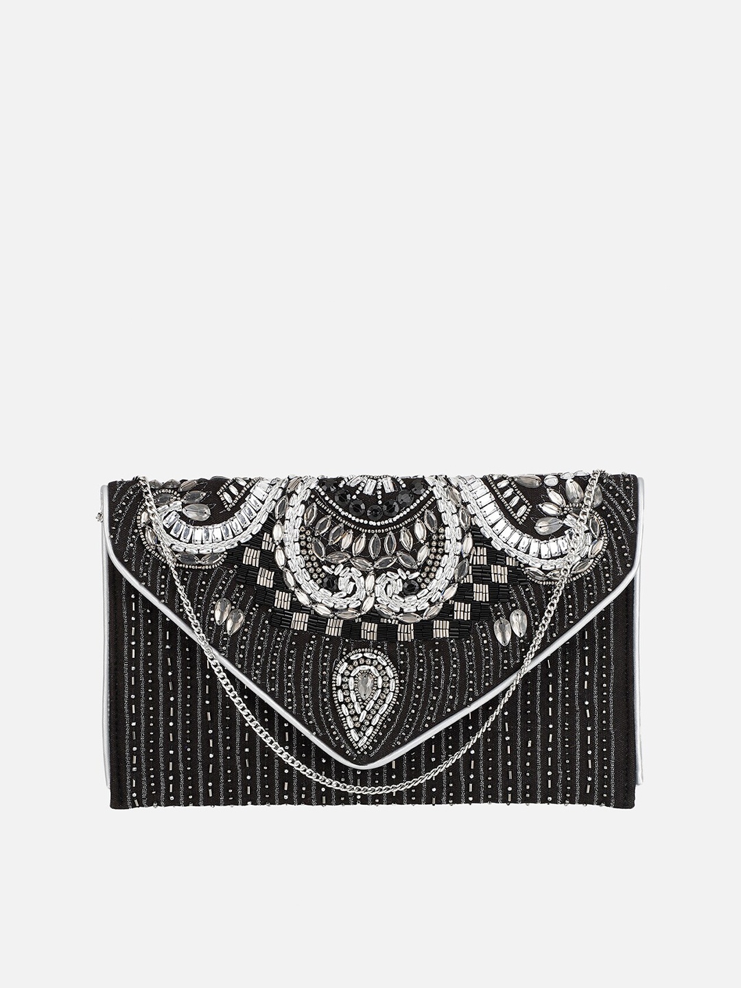 

Aditi Wasan Embroidered Envelope Clutch, Black