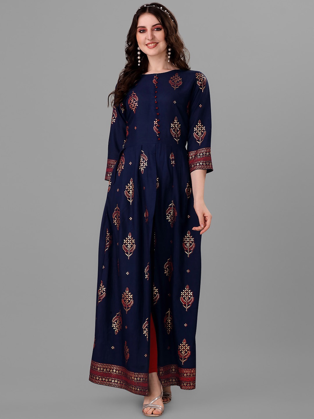 

Angroop Women Ethnic Motifs Printed Anarkali Kurta, Navy blue