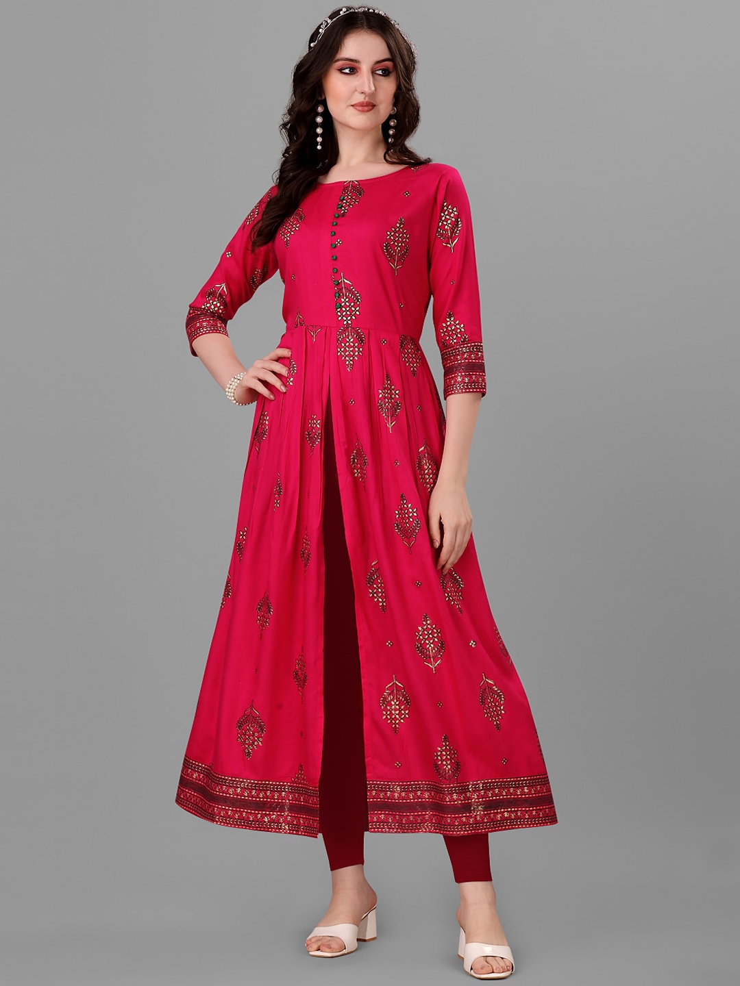 

Angroop Women Ethnic Motifs Printed Anarkali Kurta, Pink