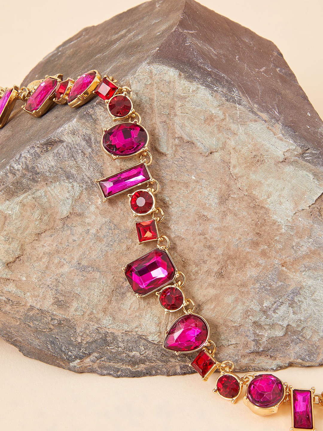 

Accessorize London Women Gold-Toned Crystal Studded Statement Necklace, Pink