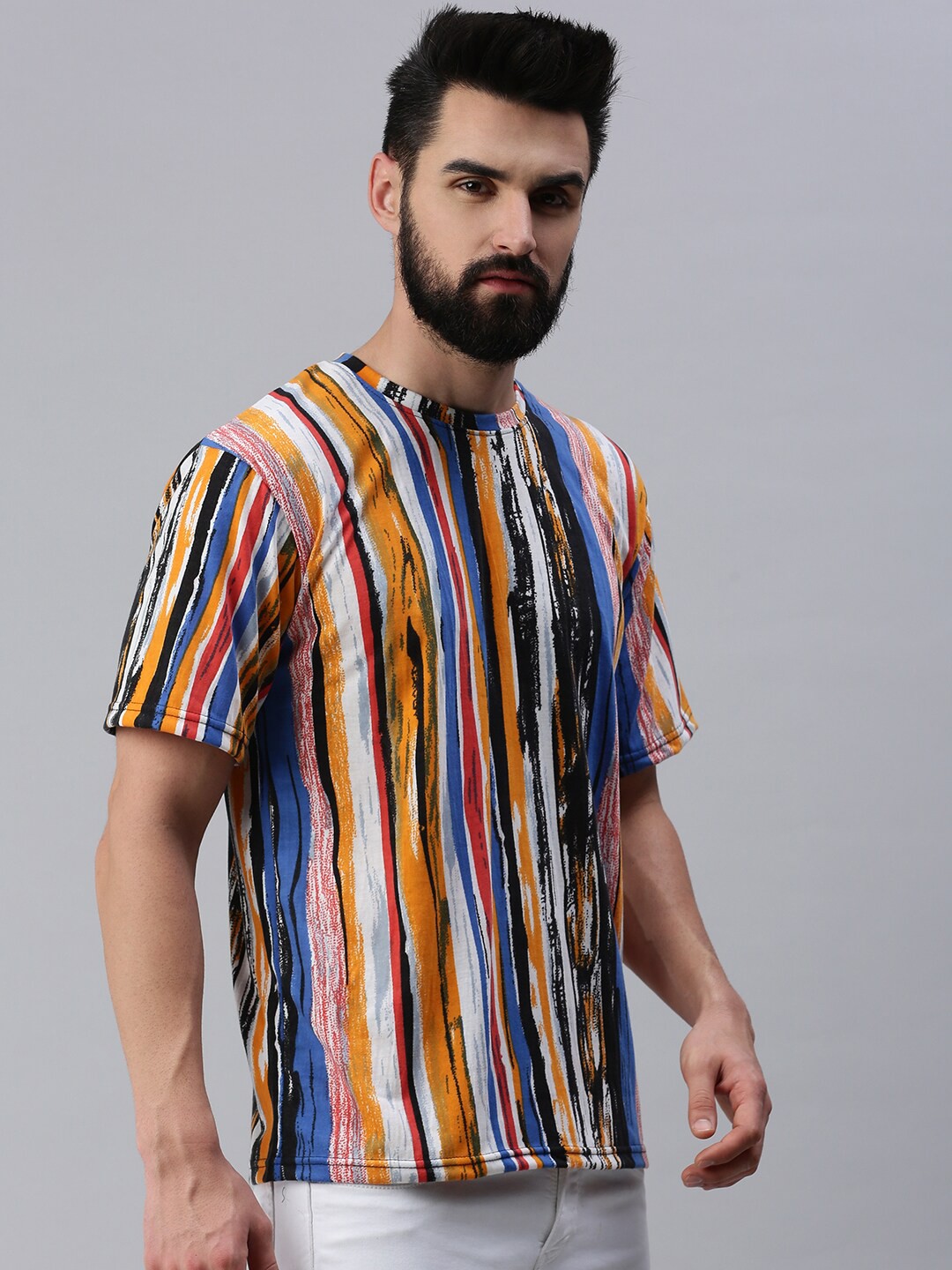 

Rodzen Men Printed Pure Cotton Oversize T-shirt, White