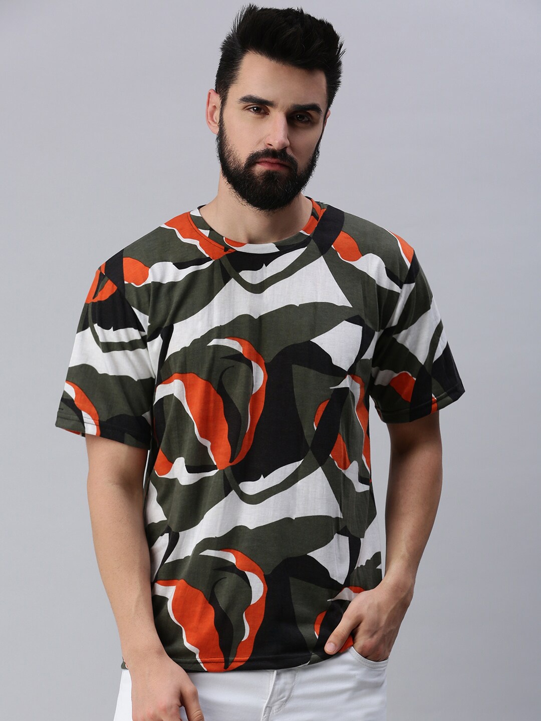 

Rodzen Men Printed Pure Cotton T-shirt, Green