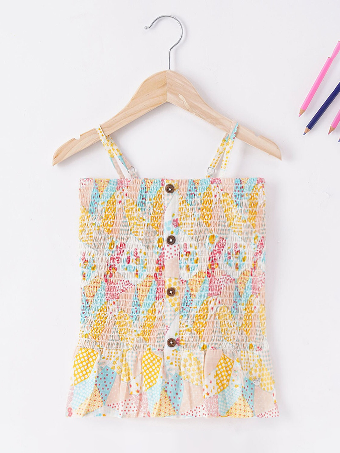 

Ed-a-Mamma Girls Shoulder Straps Print Cotton Top, Yellow