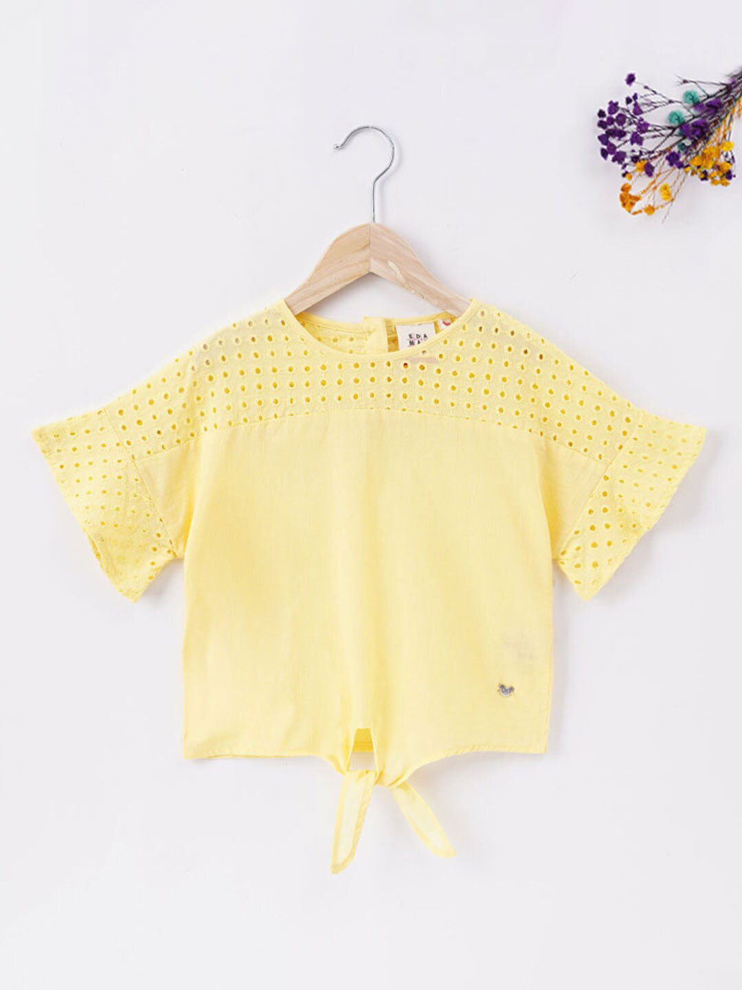 

Ed-a-Mamma Girls Round Neck Schiffli Cotton Top, Yellow