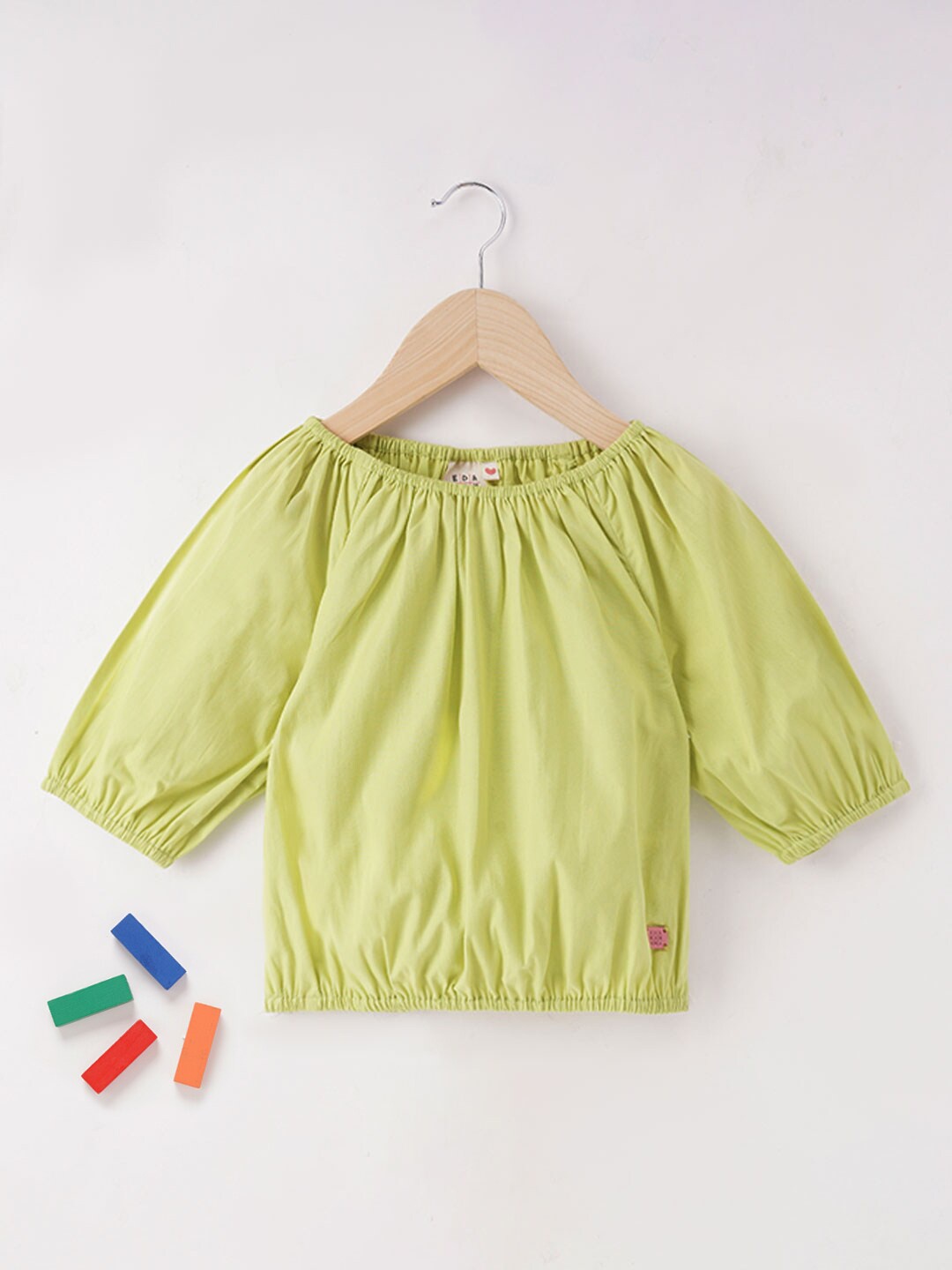 Ed-a-Mamma Girls Off-Shoulder Cotton Bardot Top, Green