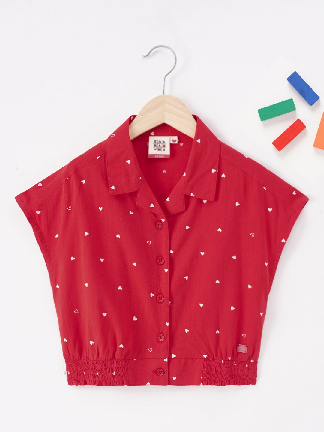 

Ed-a-Mamma Girls Conversational Print Batwing Sleeves Cotton Shirt Style Top, Red