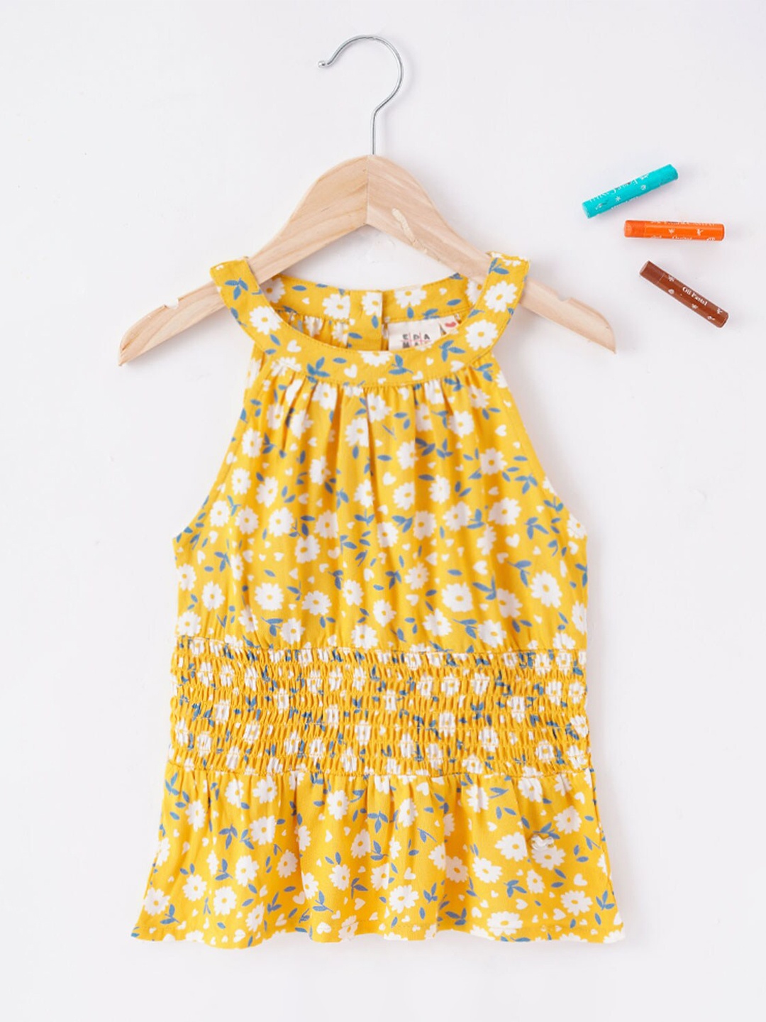 

Ed-a-Mamma Girls Floral Printed Halter Neck Cotton Top, Yellow