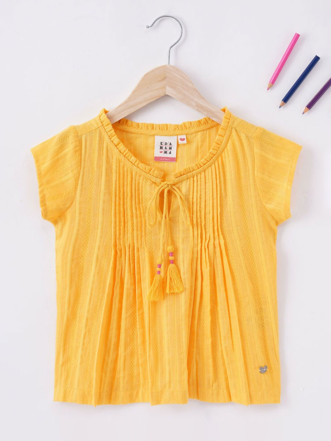 

Ed-a-Mamma Girls Keyhole Neck Pleated Top, Yellow